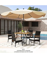 Gymax 5PCS Patio Pe Wicker Dining Set Table and Chairs w/ Cushions 1.9'' Umbrella Hole