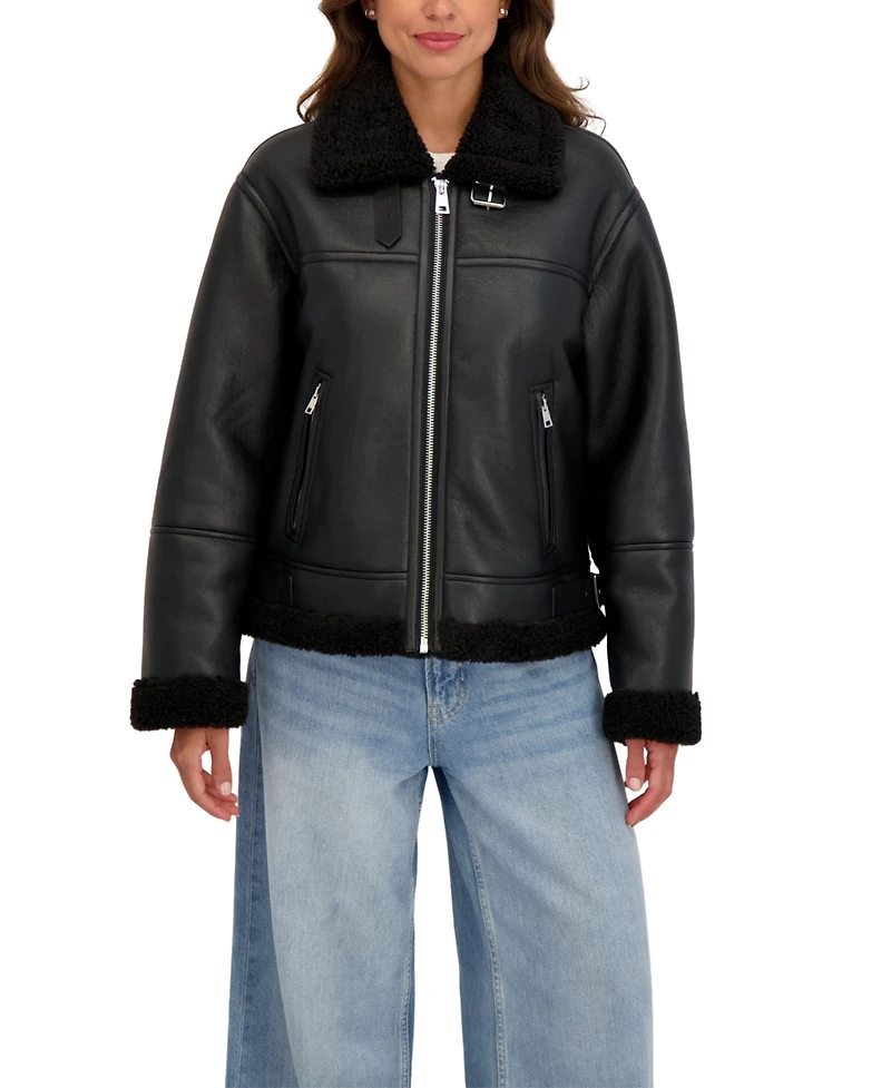 Sebby Collection Women's Zip Front Faux Shearling Jacket