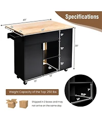 Gymax Kitchen Island Cart Rolling Serving Trolley w/ Drop Leaf Spice Rack Shelves