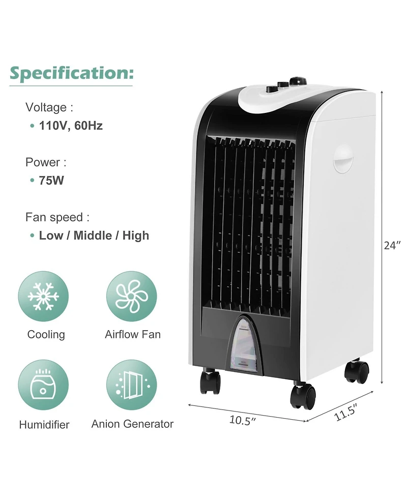 Mecale 3-in-1 Portable Evaporative Air Cooler with Filter Knob for Indoor