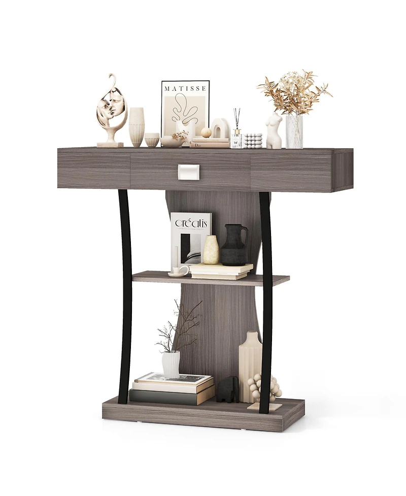 Console Table with Drawer and 2-Tier Shelves for Entryway Living Room