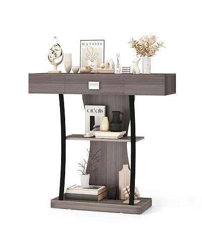 Console Table with Drawer and 2-Tier Shelves for Entryway Living Room