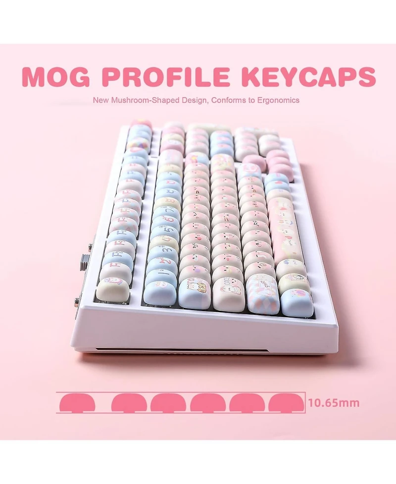 Yunzii Cute Pink Kitten Custom Keycaps, 141 Keys Dye Sub Pbt Mog Profile Keycap Set for Mechanical Gaming Keyboards
