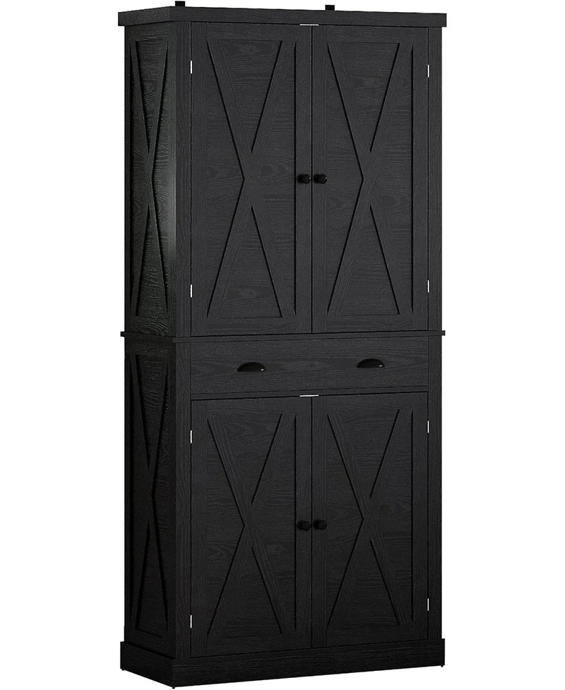 Ironck Kitchen Pantry Storage Cabinet 72.6" H, with Barn Doors, Drawer, Black