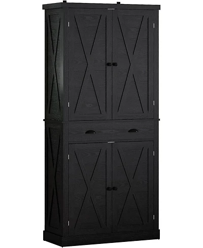 Ironck Kitchen Pantry Storage Cabinet 72.6" H, with Barn Doors, Drawer, Black