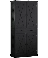 Ironck Kitchen Pantry Storage Cabinet 72.6" H, with Barn Doors, Drawer, Black