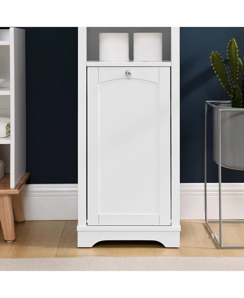 Vanirror 64 Inch Tall Storage Cabinet with Laundry Hamper, 4 Adjustable Shelves & Hidden Space for Bathroom, Home - White