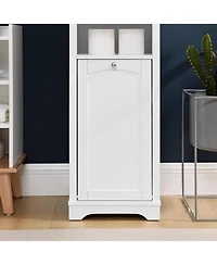 Vanirror 64 Inch Tall Storage Cabinet with Laundry Hamper, 4 Adjustable Shelves & Hidden Space for Bathroom, Home - White