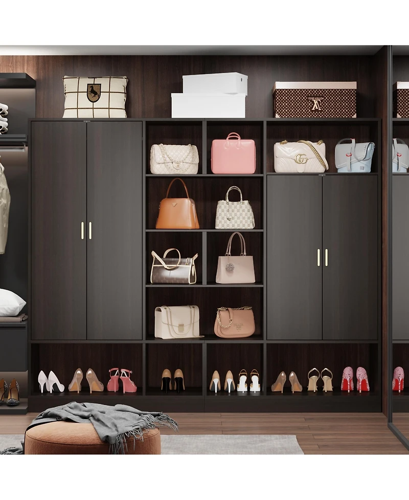 Homsee Black multifunctional wardrobe with storage compartments, bedroom Armoire, Closet