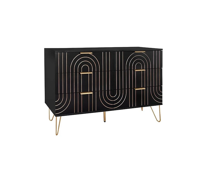 Casainc Carved Storage Cabinet with 6 Drawer and Metal Handles