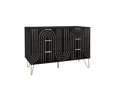 Casainc Carved Storage Cabinet with 6 Drawer and Metal Handles