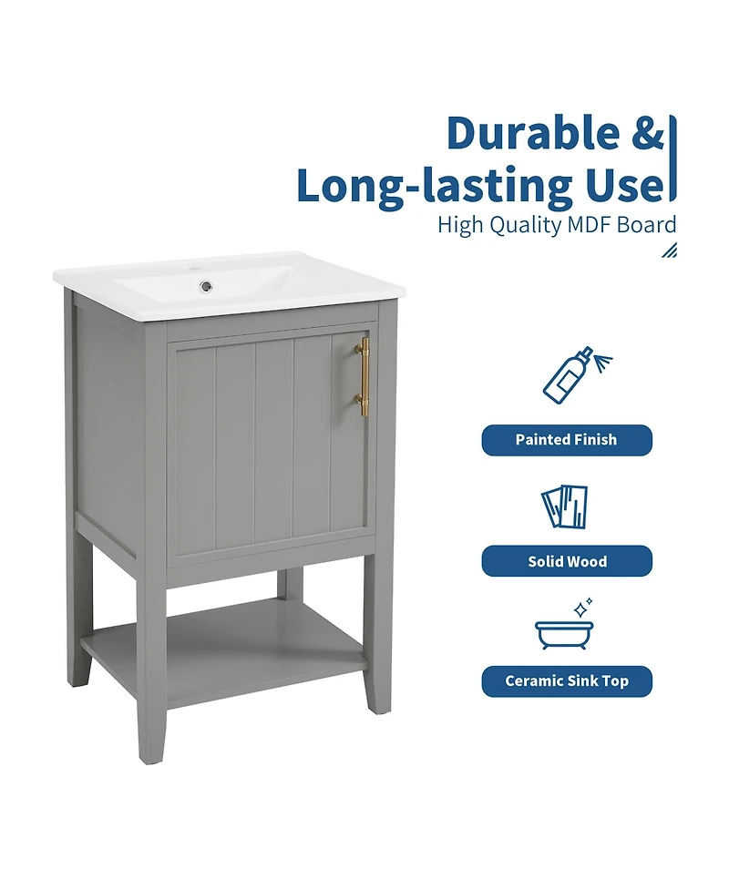 Casainc 20" Vanity Cabinet with Sink, Soft-Close Door, Open Shelf and Storage Rack for Bathroom Use