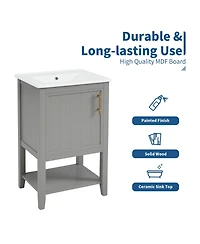 Casainc 20" Vanity Cabinet with Sink, Soft-Close Door, Open Shelf and Storage Rack for Bathroom Use