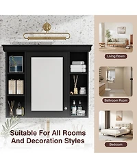 Casainc 35" x 28" Wall Mounted Medicine Cabinet with Mirror Door and 6 Open Shelves, Modern Bathroom
