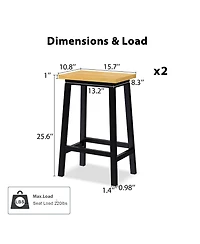 Casainc Solid Wood Bar Stools, Set of 2, 25.6" High with Footrests, Farmhouse Style Kitchen Counter Height Chairs