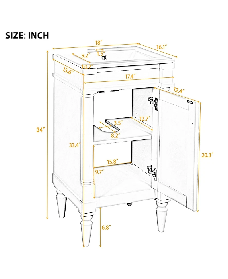 Casainc 18" Freestanding Bathroom Vanity with Sink and Adjustable Shelf for Small Spaces