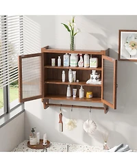 Casainc 24.8" Vintage Double Door Wall Cabinet With Glass Doors, 3 Tiers and Towel Rack