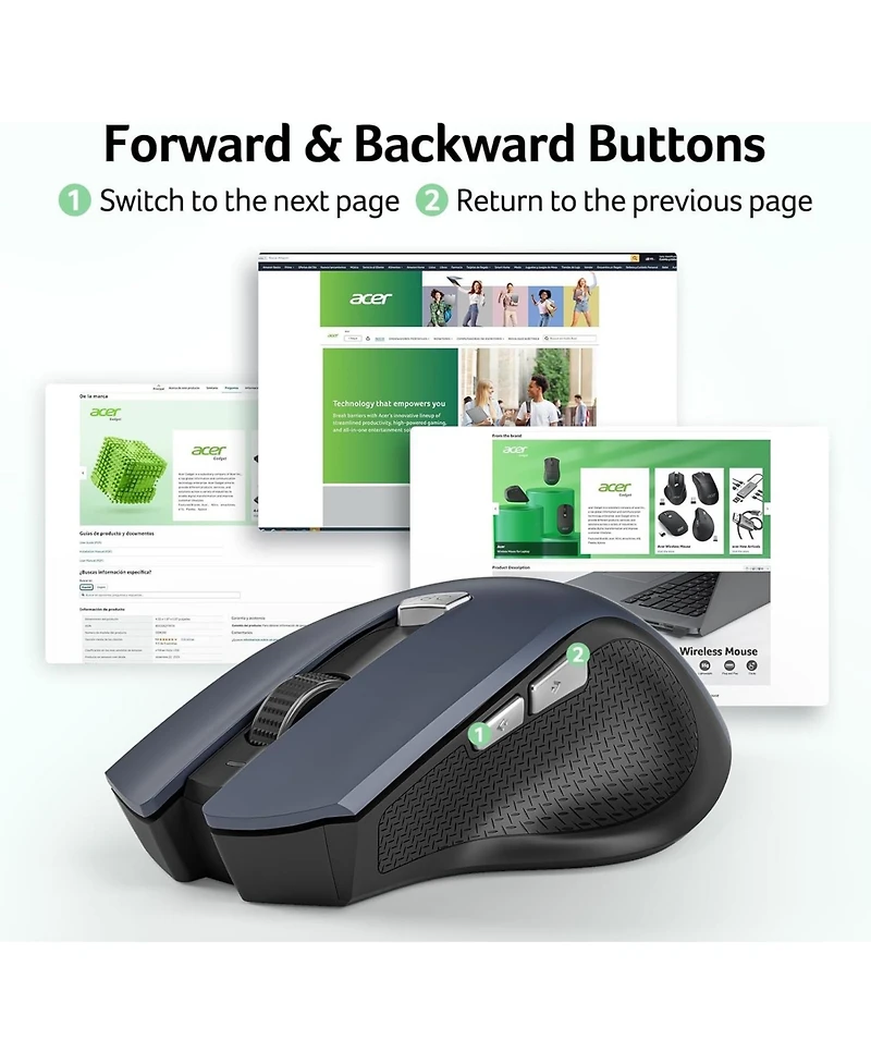 Acer Wireless Mouse for Laptop, 2.4GHz Computer Mouse with 3 Adjustable Dpi, 6 Buttons, Usb Receiver (1600 Dpi, Compatible with Pc, Laptop, Desktop)