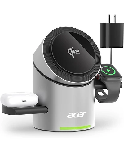 Acer 3-in-1 Charging Station for Apple Devices - Qi2 15W Wireless Charger for iPhone, Apple Watch, and AirPods