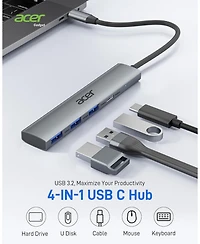 Acer Usb-c Hub 10Gbps, Usb 3.2 Gen 2 Adapter with 3 Usb-a & 1 Usb-c Ports