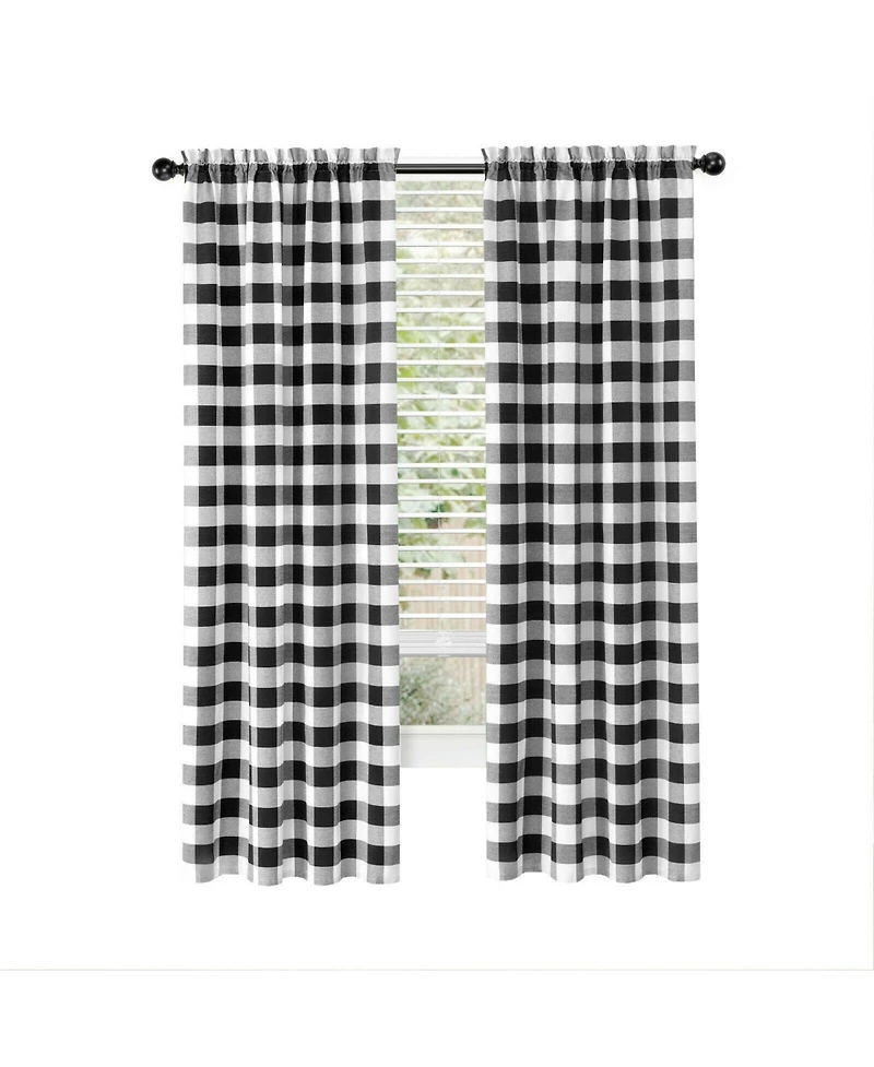 Kate Aurora Modern Country Farmhouse 3 Piece Buffalo Check Plaid Window Curtains & Valance Set