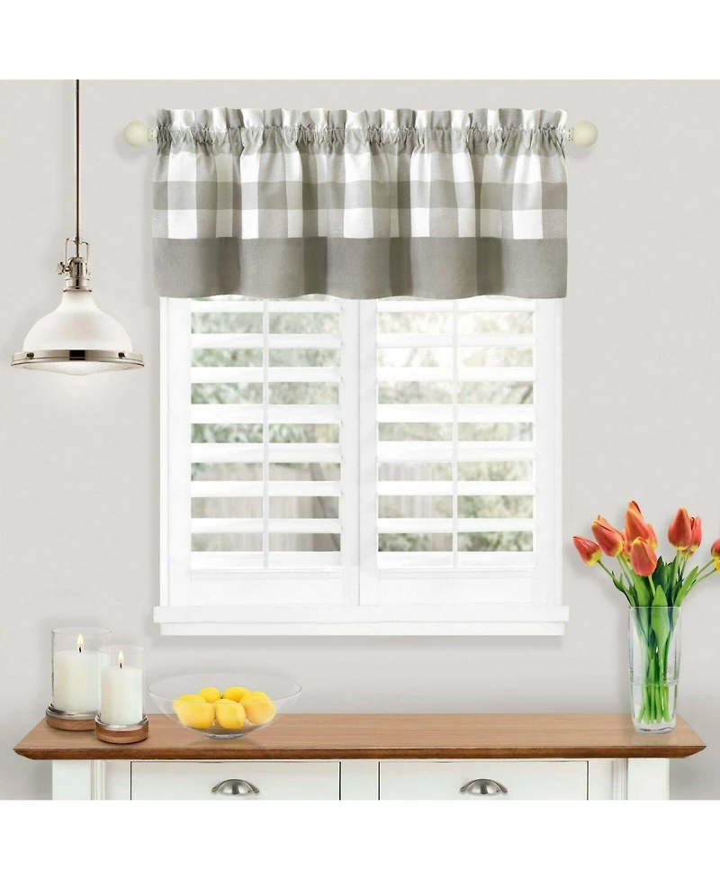 Kate Aurora Modern Country Farmhouse 3 Piece Buffalo Check Plaid Window Curtains & Valance Set