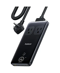 Baseus Blade Charging Station 140W, 6-in-1 Compact Usb C Power Strip with 5ft Detachable Flat Extension Cord, Digital Display, Slim Fast Desktop Charg
