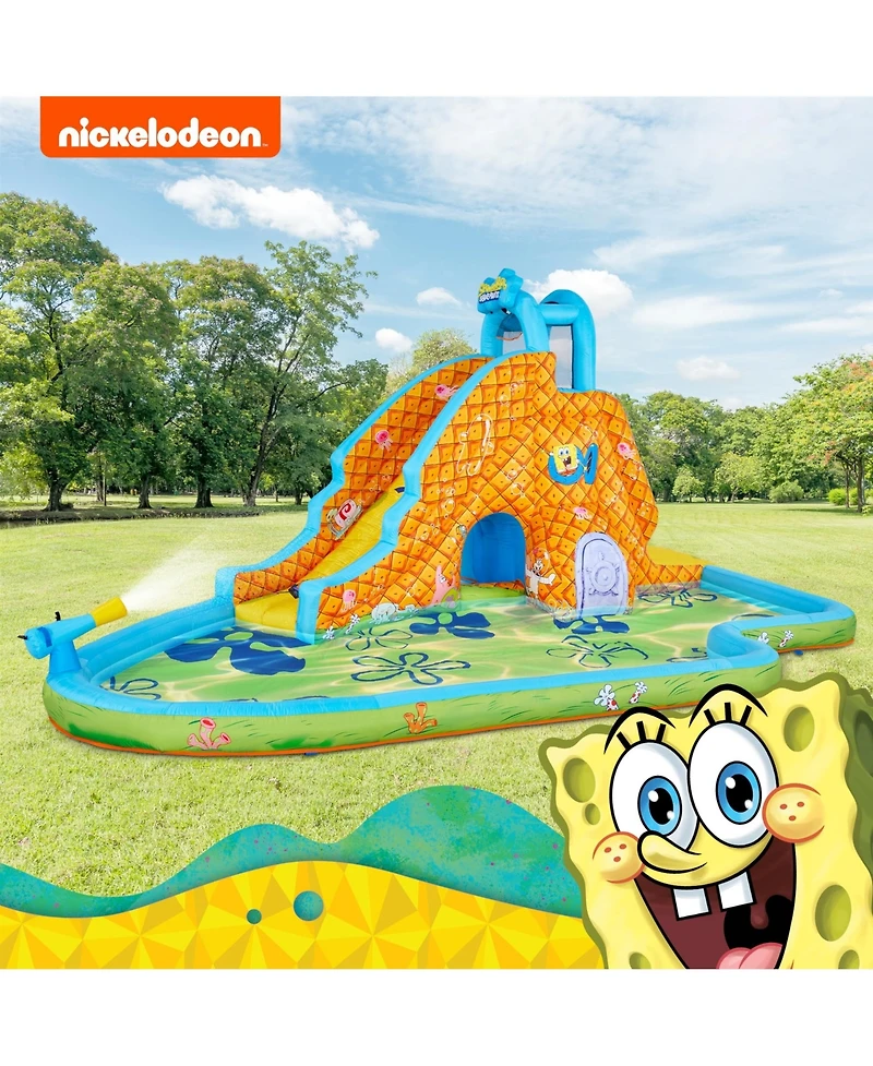 Sunny & Fun SpongeBob Slide ‘N Spray Inflatable Water Slide with Climbing Wall, Splash Down Pool & More