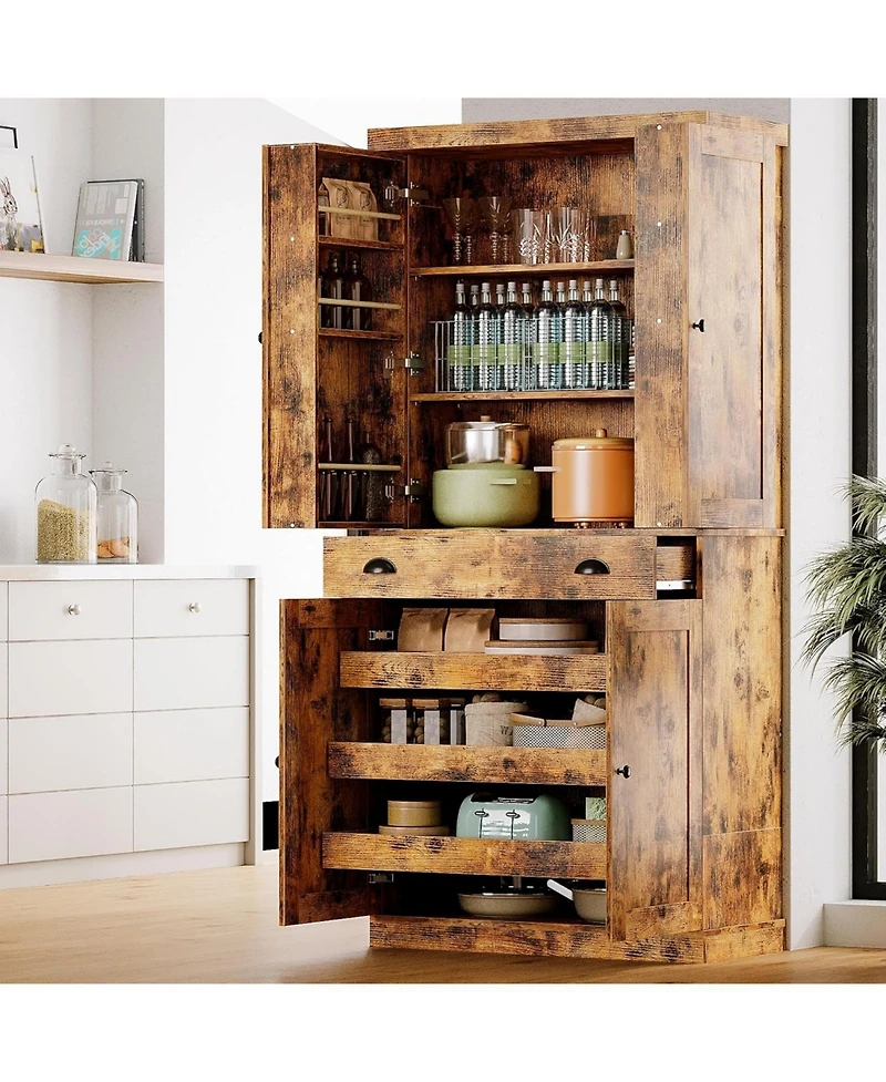 Ironck Kitchen Pantry Cabinet 72" Height, with Drawer, Rack, Vintage Brown