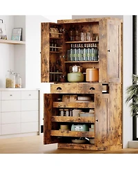 Ironck Kitchen Pantry Cabinet 72" Height, with Drawer, Rack, Vintage Brown