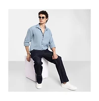Campus Sutra Men's Cornflower Blue Cubic-Textured Oversized Shirt
