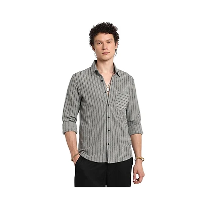 Campus Sutra Men's Moon Grey Pinstriped Shirt