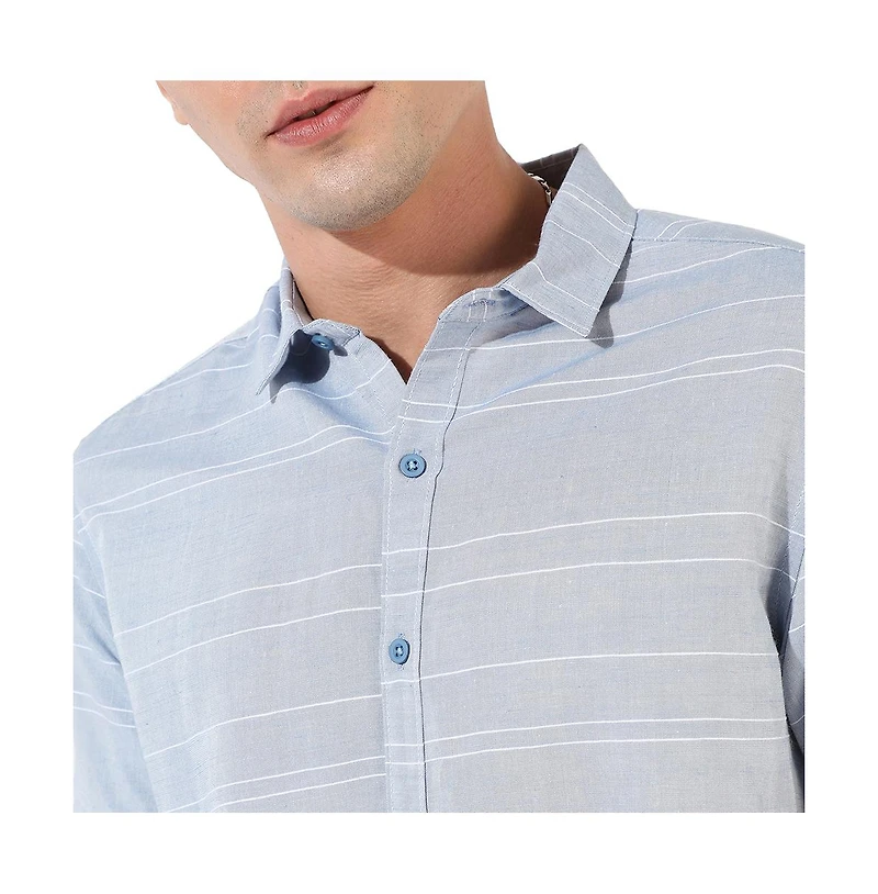 Campus Sutra Men's Light Blue Textured Regular Fit Casual Shirt