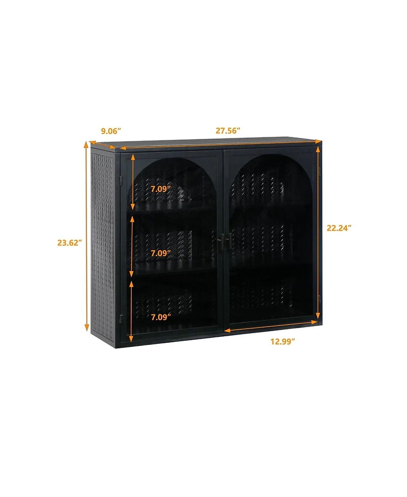 Casainc 27.56" Two-Door Wall Cabinet With Glass Front and Three-Tier Storage Woven DetailBrand
