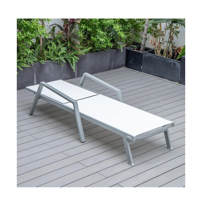 LeisureMod Marlin Patio Chaise Lounge Chair With Armrests in Aluminum Frame