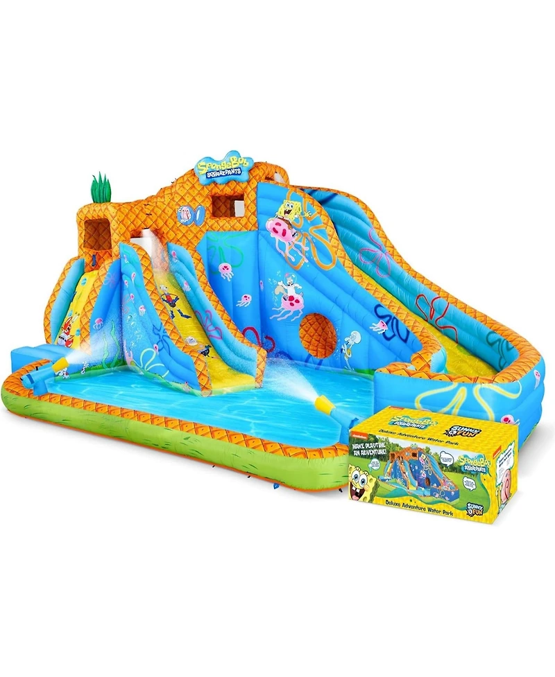 Sunny & Fun SpongeBob Deluxe Inflatable Water Slide with Climbing Wall, 2 Slides & Splash Pool