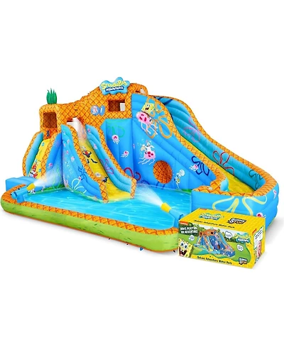 Sunny & Fun SpongeBob Deluxe Inflatable Water Slide with Climbing Wall, 2 Slides & Splash Pool