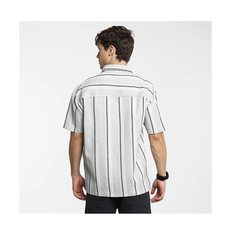 Campus Sutra Men's Ash Grey Unbalanced Striped Shirt