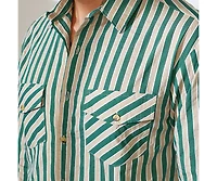 Campus Sutra Men's Forest Green & Khaki Beige Candy Striped Oversized Shirt