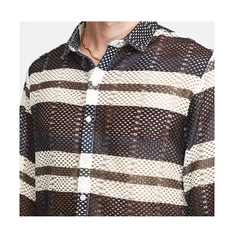 Campus Sutra Men's Navy Blue Contrast Panel Knit Shirt