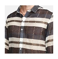 Campus Sutra Men's Navy Blue Contrast Panel Knit Shirt