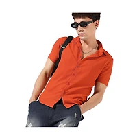 Campus Sutra Men's Burnt Orange Textured Regular Fit Casual Shirt