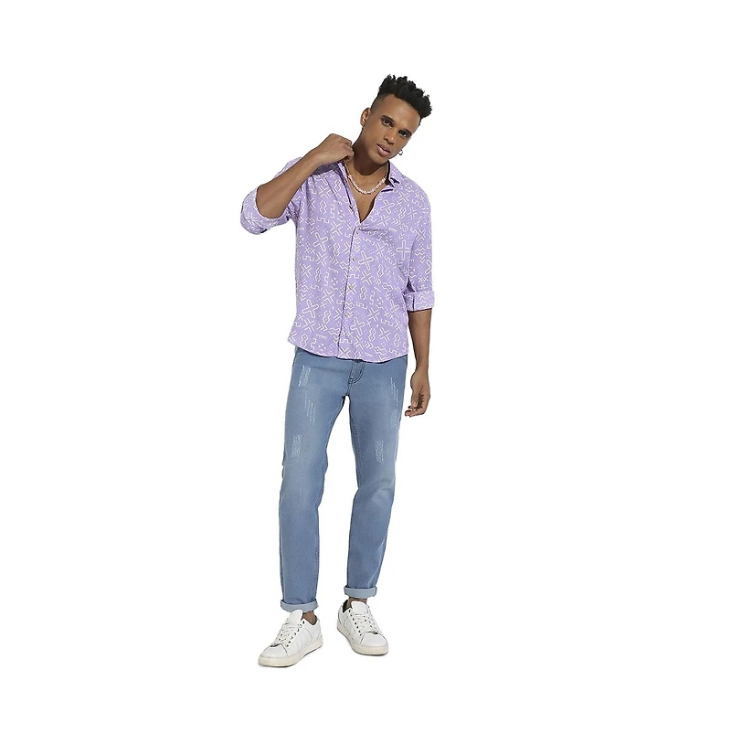 Campus Sutra Men's Lavender Minimal Aztec Shirt