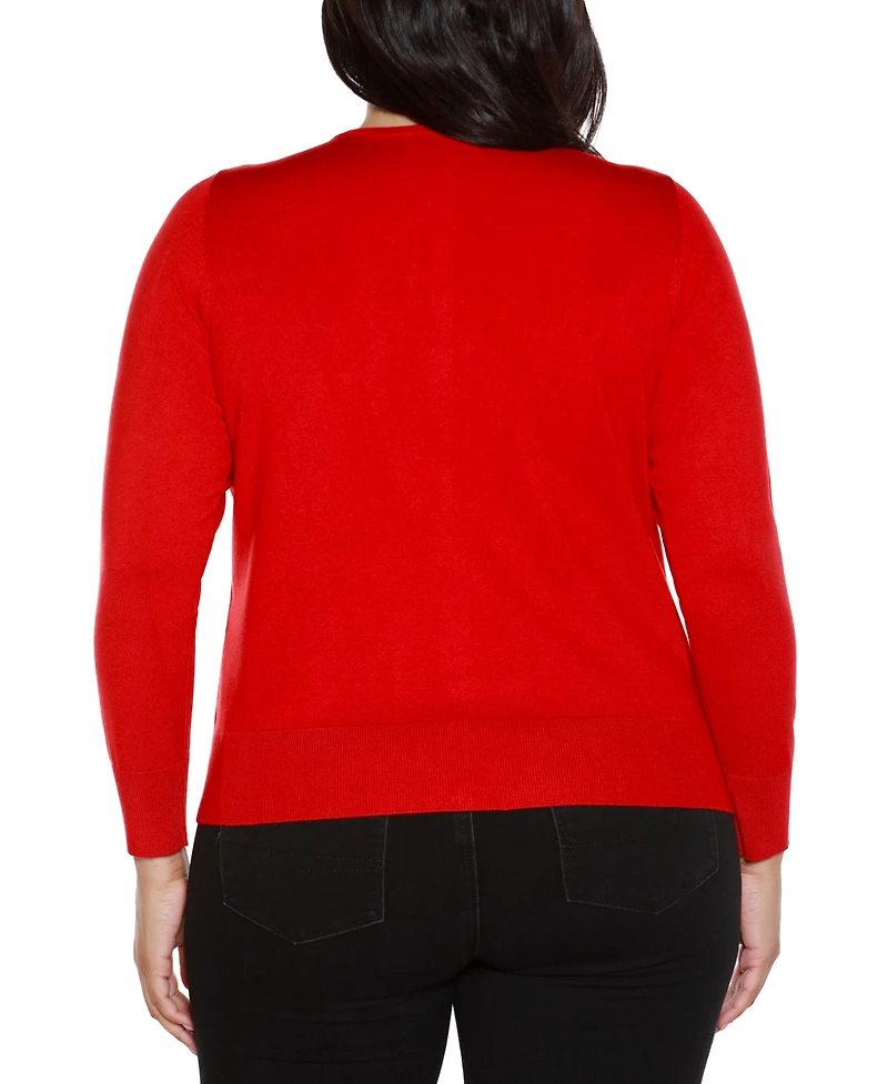 Belldini Plus Embellished Neckline Cardigan Sweater