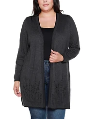 Belldini Plus Embroidered Open-Front Cardigan Sweater