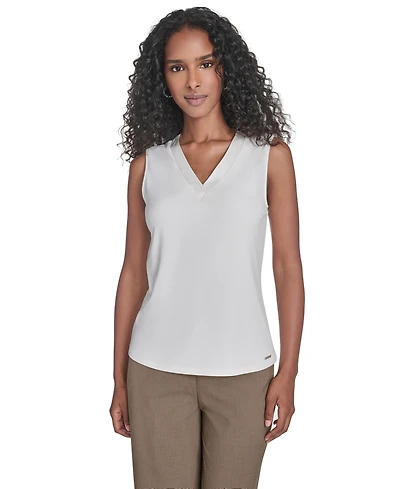 Calvin Klein Women's Mixed-Media Sleeveless Blouse