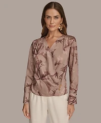 Donna Karan New York Women's Long Sleeve Printed Top