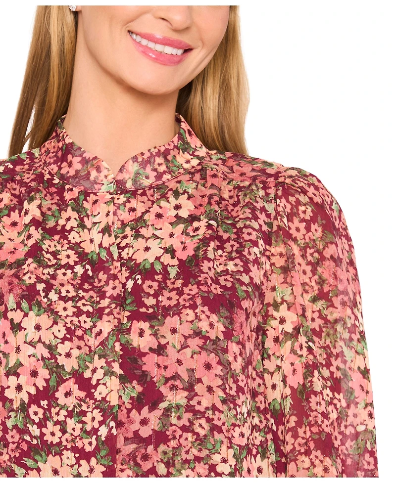CeCe Women's Long Sleeve Open Collar Blouse