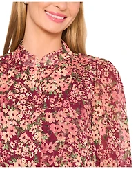 CeCe Women's Long Sleeve Open Collar Blouse
