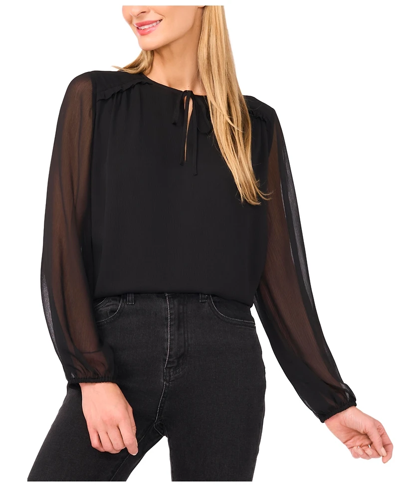 CeCe Women's Long Sleeve Ruffle Detail Top